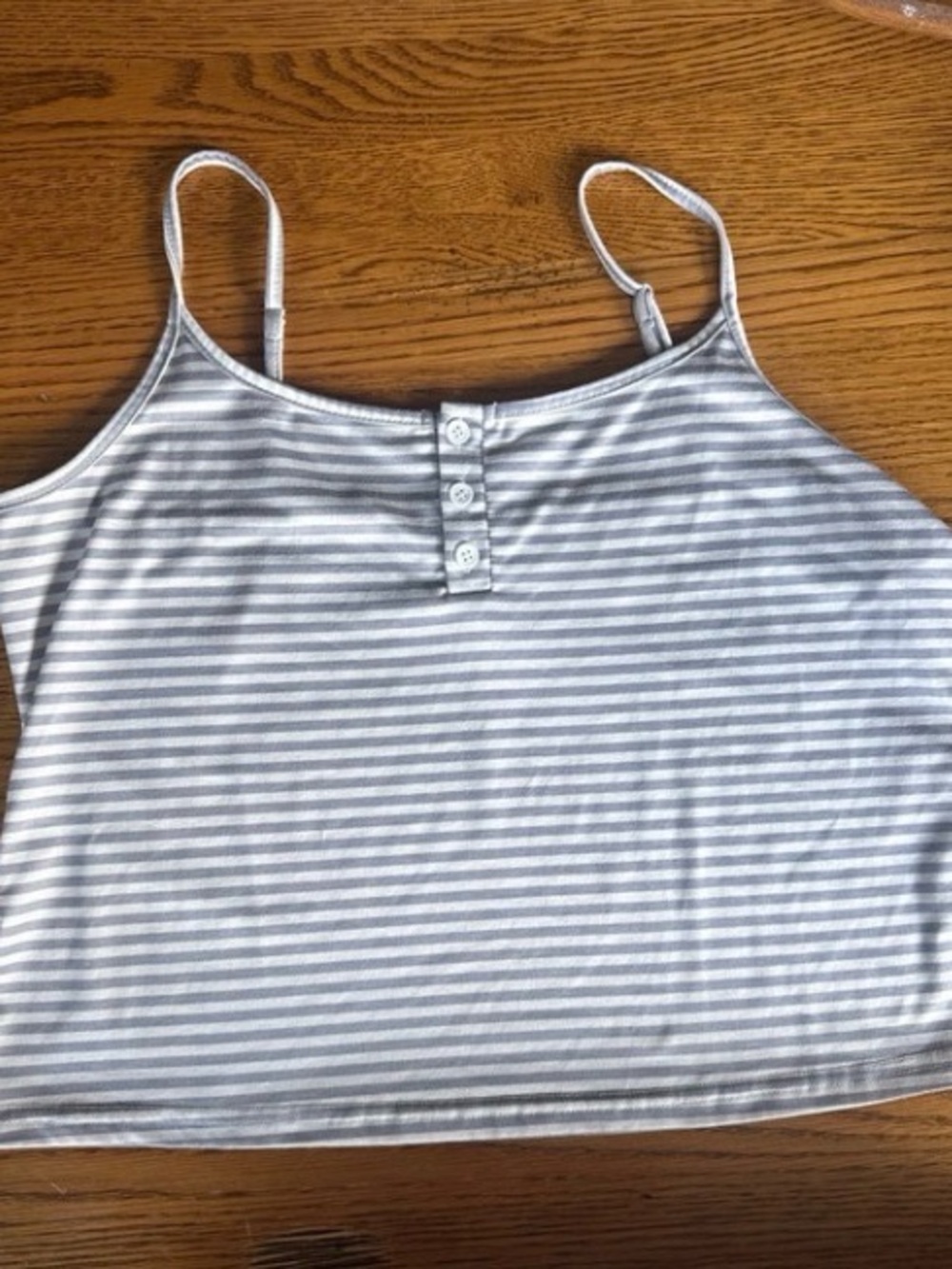Striped Gray & White Spaghetti Strap Tank Top